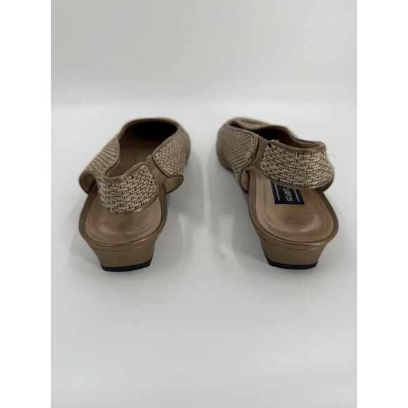 Vintage Stuart Weitzman Gold Shimmer Basket Weave Square Toe Heels Pumps Size 7 - Picture 6 of 12